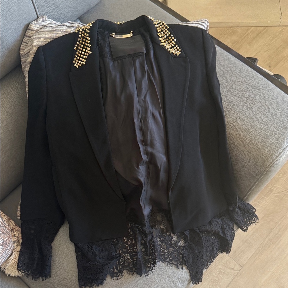 Philipp Plein Black Blazer with Gold Studded Collar